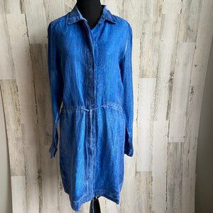 NWT A.C.E. Clothing Size Small Whistler Dress Blue Linen Tie Waist Button Front